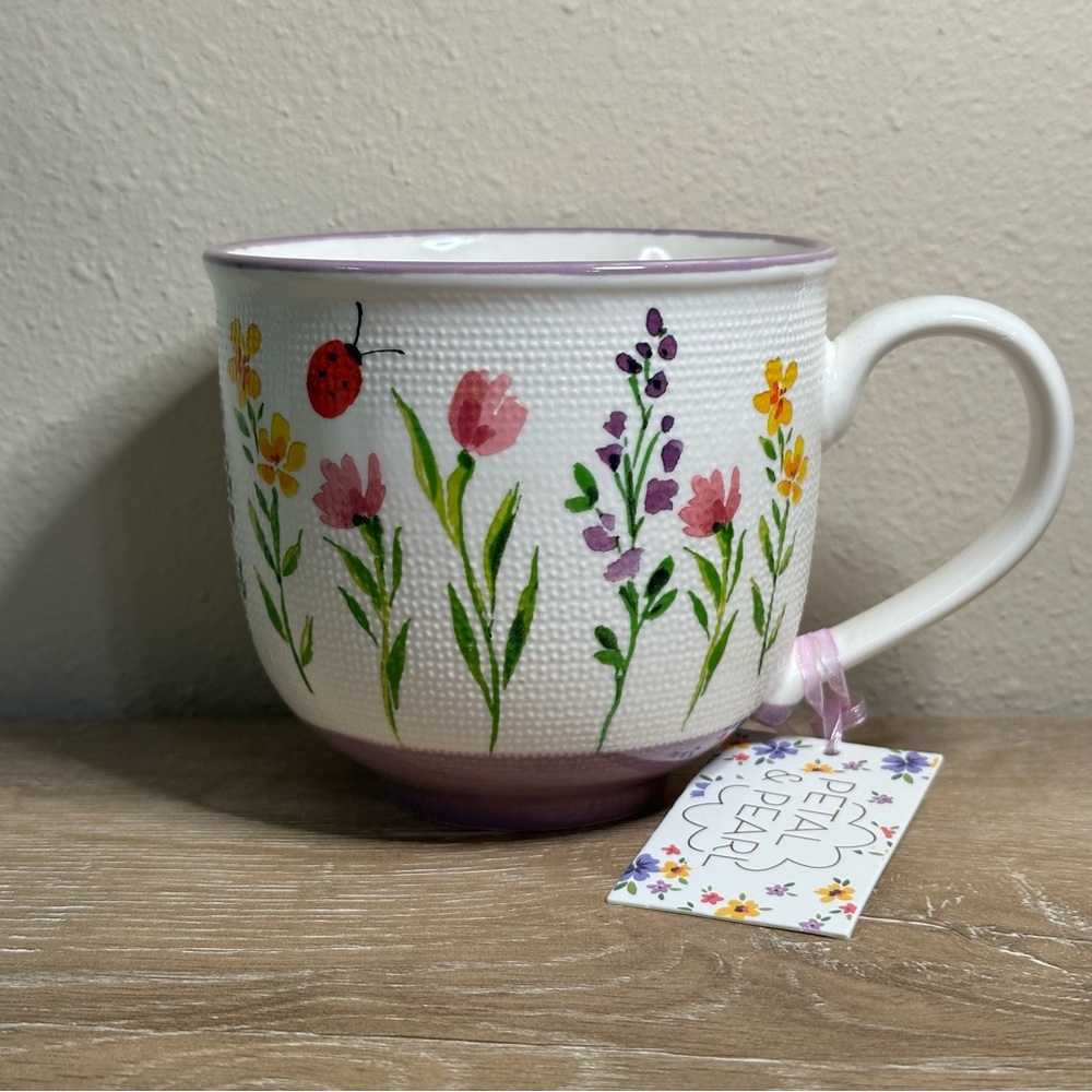 Petal & Pearl Lady Bug and FLORAL Coffee Tea Mug New In Orange